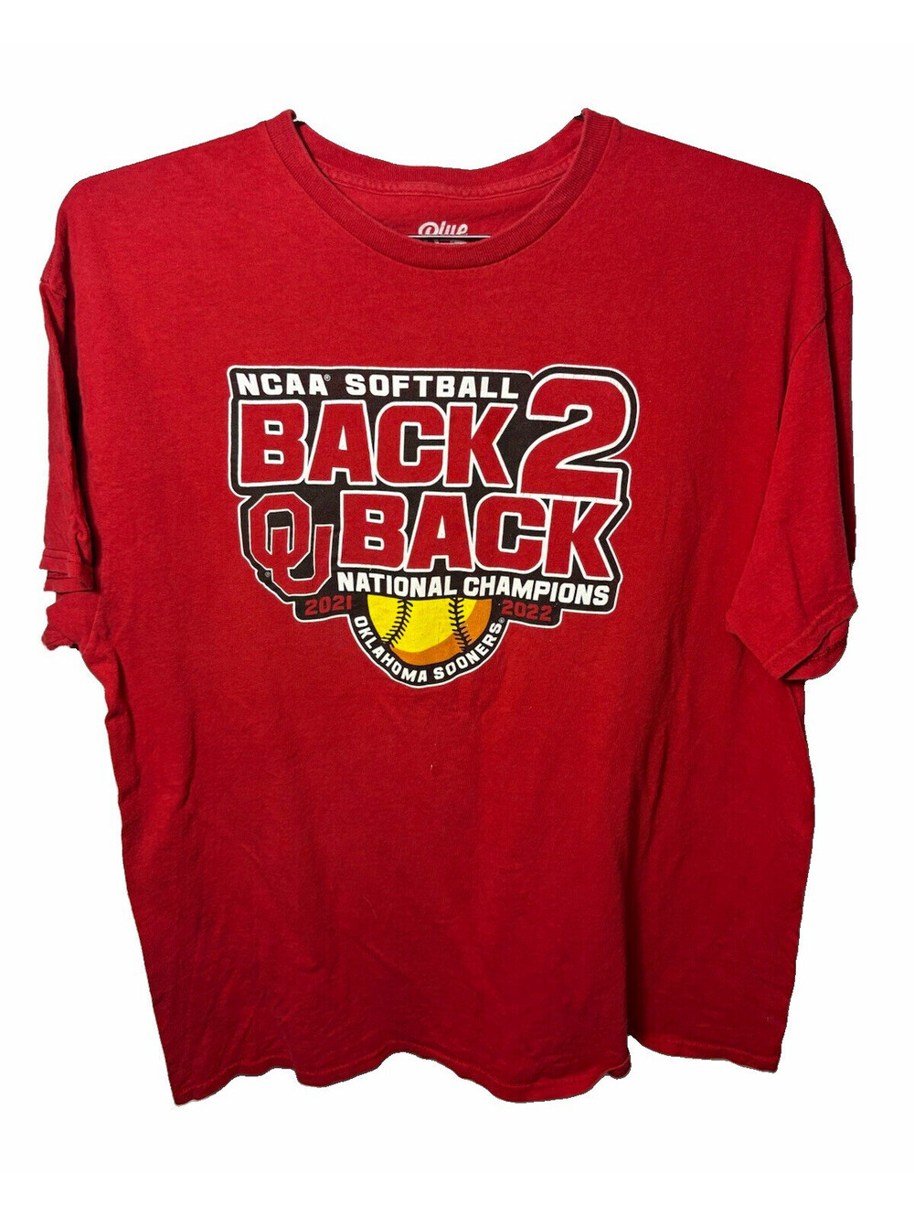 Oklahoma Sooners Softball Back 2 Back National Champions T-Shirt XL Blue 84